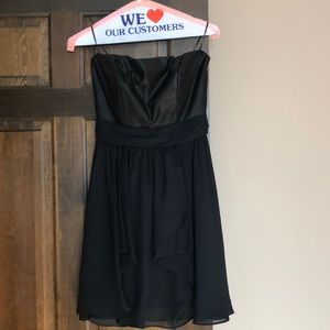 Strapless leather and crepe dress